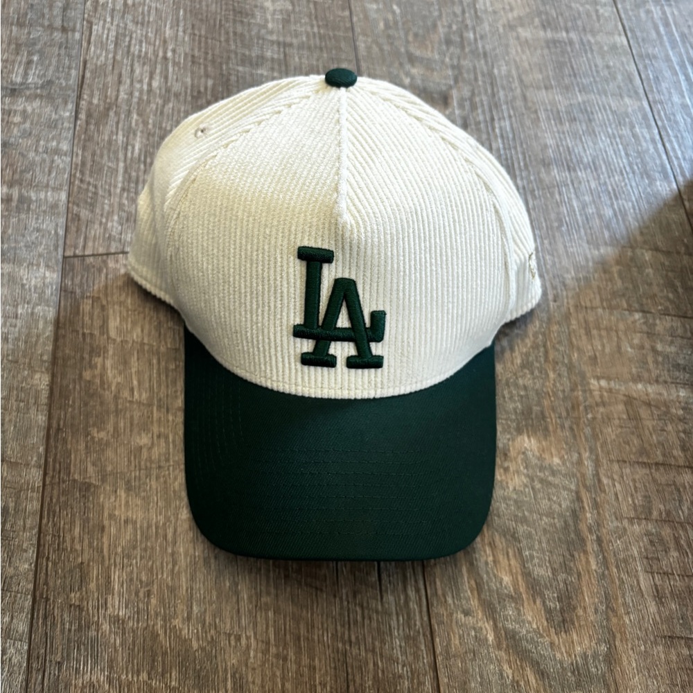 LA Dodgers White Corduroy and Green LA Cap